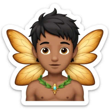 Brown skin tone male fairy with black hair sticker