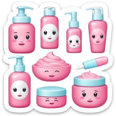 a collection of bright pink soft baby skincare and coqquette sticker