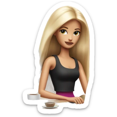 tired barbie with laptop drinking a lot of coffee sticker