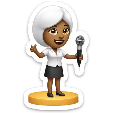 Seller woman with handless microphone sticker