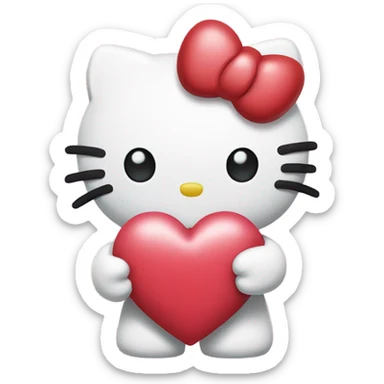 Hello kitty holding a heart with a letter N sticker