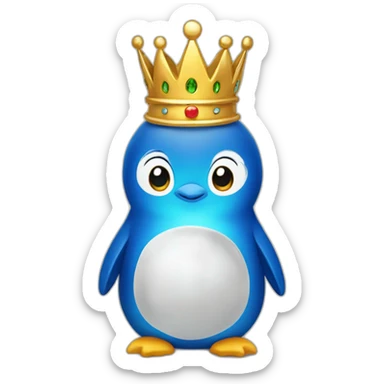 kawaï blue pudgy penguin wearing a golden crown sticker
