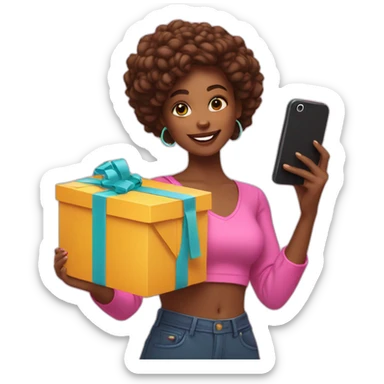 influencer taking a selfie holding a bright box in her arms sticker