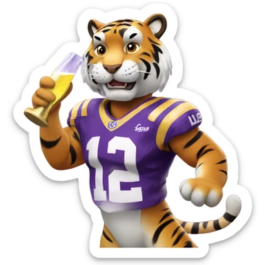 LSU Mike the Tiger popping champagne bottle sticker