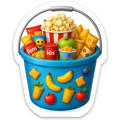 Add popcorn to the snacks bucket emoji in the style of apple emojis with no background, maintaining the apple style look and feel. sticker