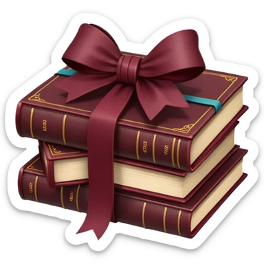burgundy books stacked up and tied together by a burgundy bow sticker
