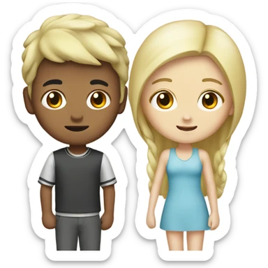 asian boy with blonde girl sticker