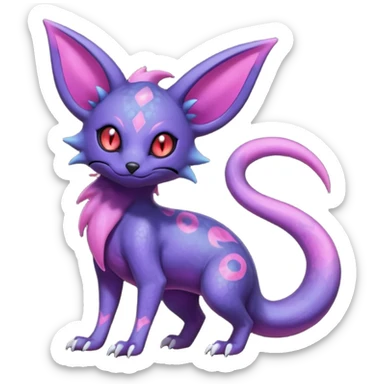 Rare epic aesthetic iridescent spooky gloomy colorful Salandit-Zorua-Espeon-Genet-species-Fakemon-hybrid-creature, with markings, full body sticker
