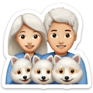 a young asian couple with a Samoyed  sticker
