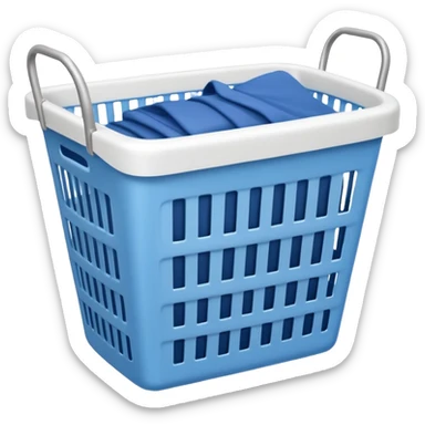 white LAUNDRY BASKET WITH FOLDED blue CLOTHES sticker