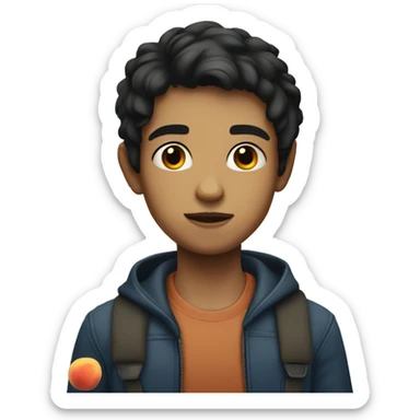 Dark haired boy with peaches behind him sticker