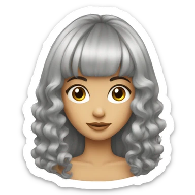 Create a emoji which has a fair girl with big hair with bangs and eyeliner.  sticker