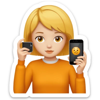 orange girlA brownish-yellow girl with short hair is taking a photo with her iPhone. sticker