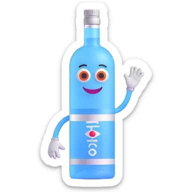 3D vodka bottle character with eyes, smile, arms and legs sticker