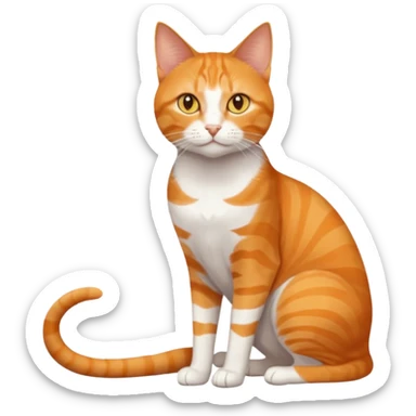 full body orange domestic shorthair slim cat with yellow/orange eyes and a white triangle pattern on his face playing sticker