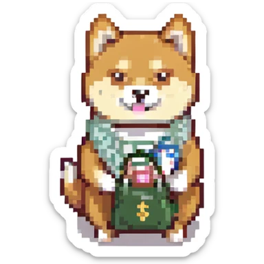 shiba inu with a bag of money sticker