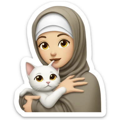 pretty white skin woman with hijab hugging a cat sticker