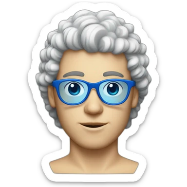 White guy with curly mullet hair and blue glasses and juicy lips sticker