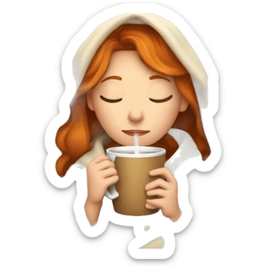 girl with Ginger hair inside a blanket sipping coffee eyes closed sticker