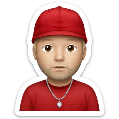 Fred Durst with light skin, dark blonde, red cap, black shirt with silver necklace, khaki pants sticker