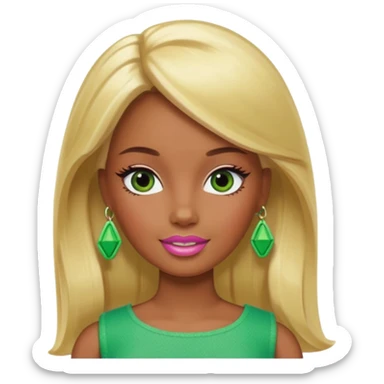 Brown skin blonde hair Barbie with green on her face  sticker