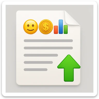 Change the upward arrow at the bottom right of the document to green, keep the rest of the emoji the same. The style is a document emoji with an upward arrow at the bottom right. sticker
