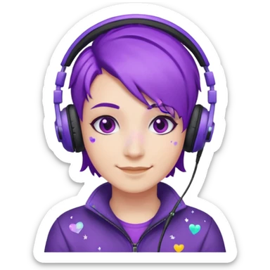glitter purple gamer non-binary happy purple hair sticker