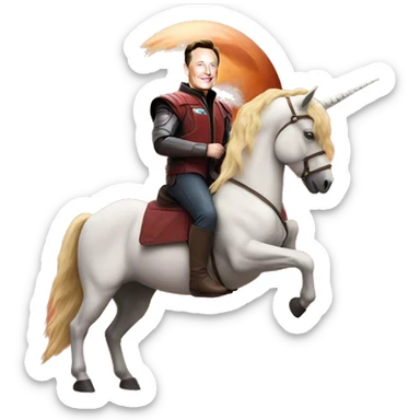 elon musk on a unicorn in mars sticker