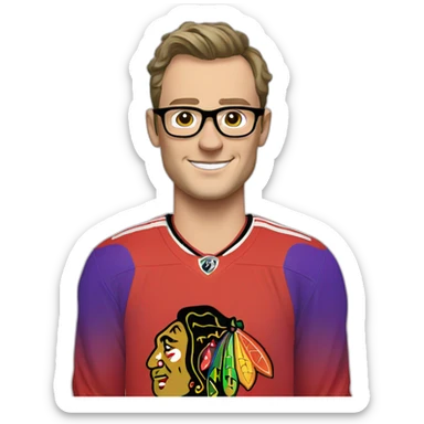 Jonathan Toews wearing glasses and rainbow clothes sticker