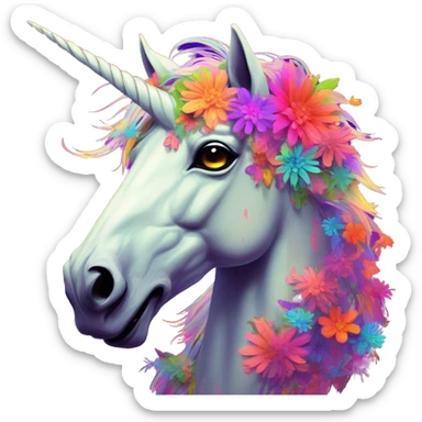 Zombie Pegasus unicorn psychedelic flowers floral groovy art neon rave raving sticker