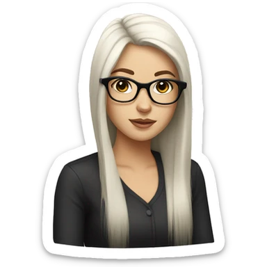 white girl, black long hair and bangs with big glasses sticker