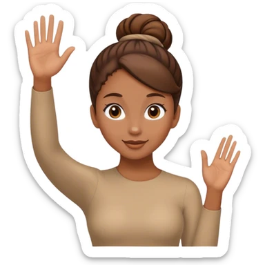 Light brown skin girl, brown hair in bun, waving goodbye sticker