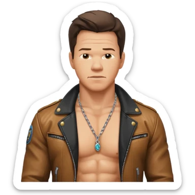 Mark Wahlberg as Marky Mark with shirtless with necklace, jacket sticker