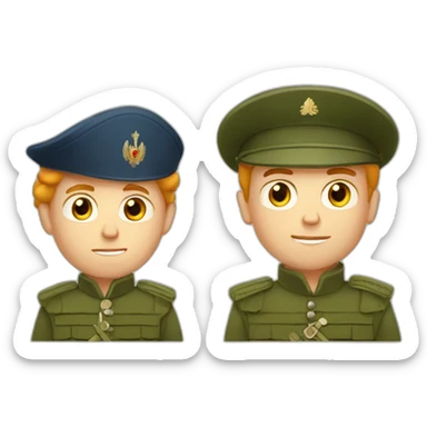 a short Russian blond guy soldier and short Russian red head soldier sticker