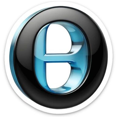 Photo of a 3d made of glass letter "О", black solid background, symmetrical sticker