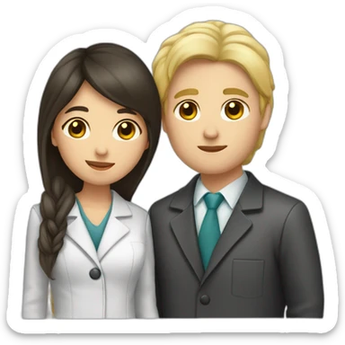 dark hair doctor girl kissing blond hair man with jacket sticker