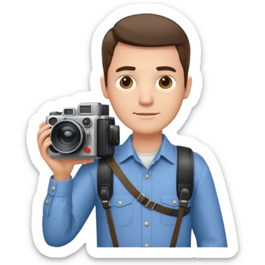 man single  large film Camera ,on his shoulder sticker