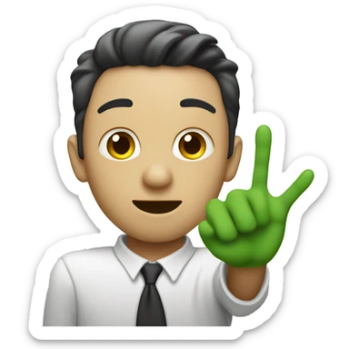 index pointing at the viewer but green hands sticker