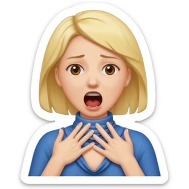 Emoji woman holding hands around her neck choking herself while screaming sticker