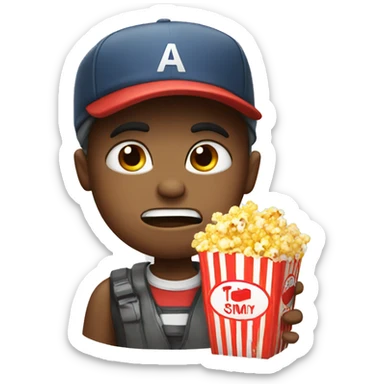 a angry boy with a cap eating popcorn sticker