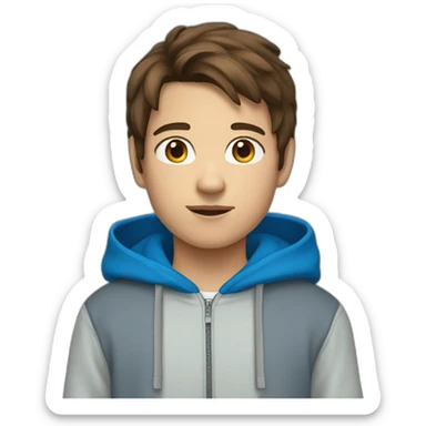 13 Year old kid with brown hair and wearing a blue hoodie sticker