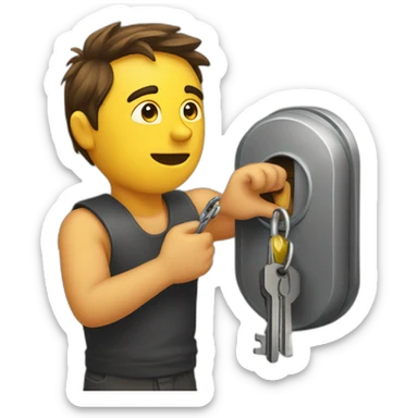 MEN STRUGGLING TO FIT A KEY IN A LOCK sticker