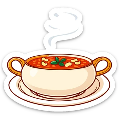 скатерть самобранка with a variety of Russian dishes like borscht, pelmeni, and blini sticker