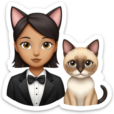 tuxedo and siamese cats with girl sticker