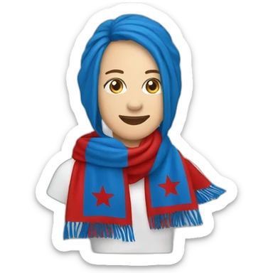 blue fan scarf with red star sticker