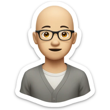  a bald Asian young boy student, in glasses, hungry sticker