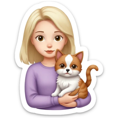 Girl holding a cat and a dog sticker