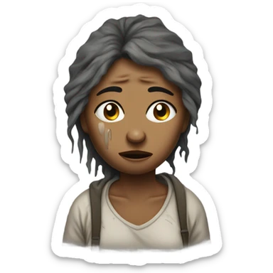 crying homeless woman sticker