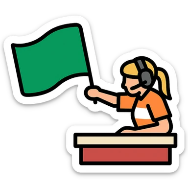 Create a simple and colorful green racing flag emoji with a transparent background, inspired by the provided image. No text. sticker