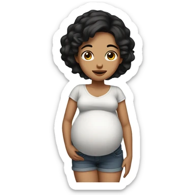pregnant woman long black hair brown eyes fair skin  sticker
